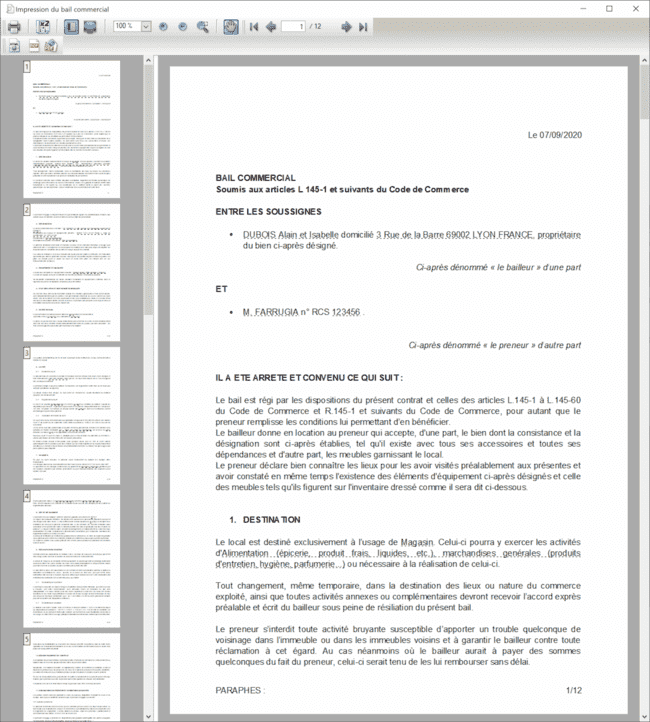 Edition du bail de location nue